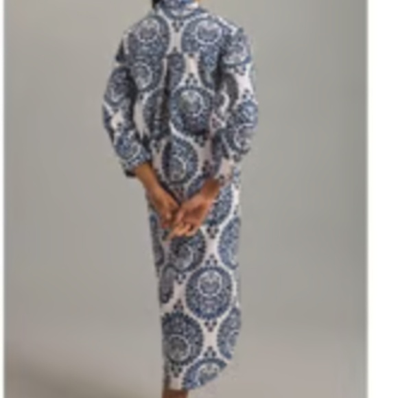 NWT Anthropologie Maeve The Soren in Navy White Medallion Print Shirt Dress 1X - Picture 4 of 10
